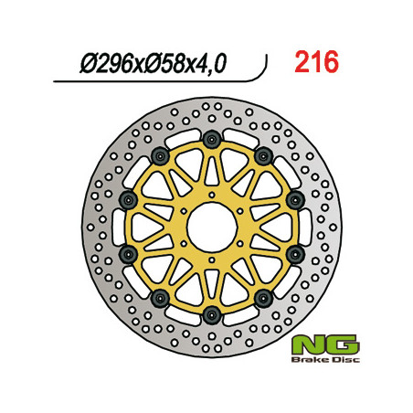 NG TARCZA HAMULCOWA PRZÓD HONDA CBR 600/900, VTR 1000F (296x58x4) (6X6,5mm) PŁYWAJĄCA (ZŁOTY ŚRODEK)
