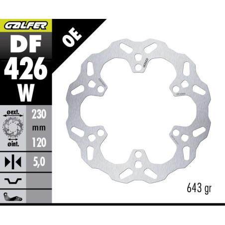GALFER TARCZA HAMULCOWA TYŁ KAWASAKI KLE 500 '26- (WAVE FIXED) (230X120X5MM)