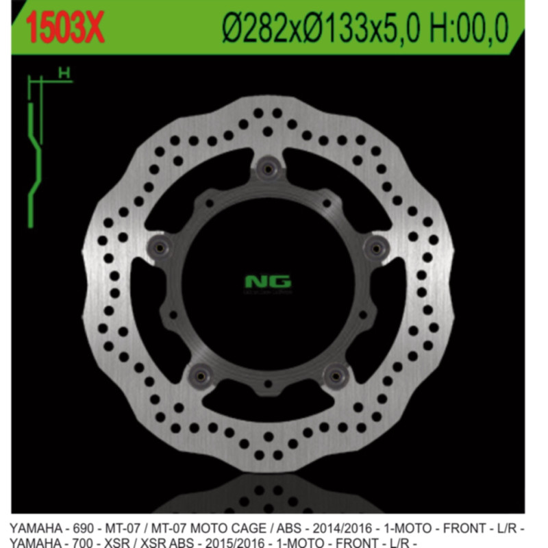 NG TARCZA HAMULCOWA PRZÓD YAMAHA MT-07 / ABS '13-17, TRACER 700 '16-'17, XSR 700 / ABS '16-17 WAVE (282X133X5) (5X8,5MM) NG TARCZA HAMULCOWA PRZÓD YAMAHA MT-07 / ABS '13-17, TRACER 700 '16-'17, XSR 700 / ABS '16-17 WAVE (282X133X5) (5X8,5MM)