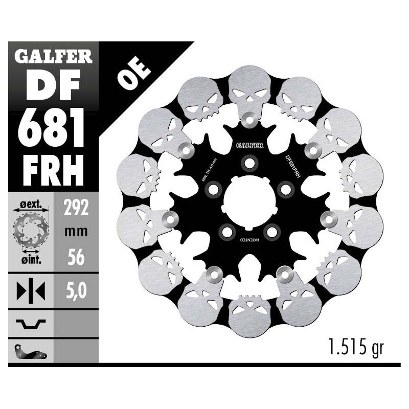 GALFER TARCZA HAMULCOWA PRZÓD / TYŁ HARLEY-DAVIDSON (292X56X5) PŁYWAJĄCA SKULL (WZÓR CZASZKI) GALFER TARCZA HAMULCOWA PRZÓD / TYŁ HARLEY-DAVIDSON (292X56X5) PŁYWAJĄCA SKULL (WZÓR CZASZKI)