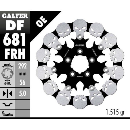 GALFER TARCZA HAMULCOWA PRZÓD / TYŁ HARLEY-DAVIDSON (292X56X5) PŁYWAJĄCA SKULL (WZÓR CZASZKI)