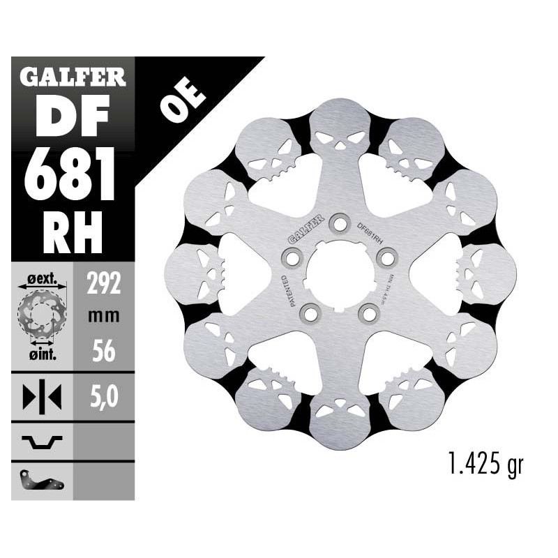 GALFER TARCZA HAMULCOWA PRZÓD / TYŁ HARLEY-DAVIDSON (292X56X5) SKULL (WZÓR CZASZKI) (PATRZ OPIS) GALFER TARCZA HAMULCOWA PRZÓD / TYŁ HARLEY-DAVIDSON (292X56X5) SKULL (WZÓR CZASZKI) (PATRZ OPIS)