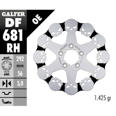 GALFER TARCZA HAMULCOWA PRZÓD / TYŁ HARLEY-DAVIDSON (292X56X5) SKULL (WZÓR CZASZKI) (PATRZ OPIS)