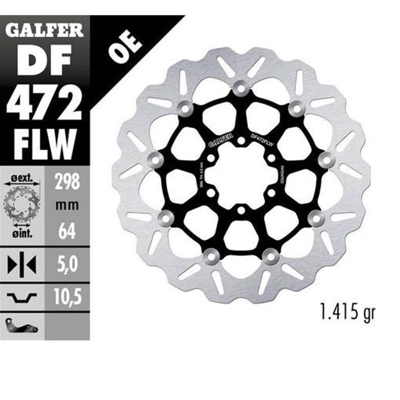 GALFER TARCZA HAMULCOWA PRZÓD / TYŁ APRILIA; CAGIVA; INDIAN; MOTO MORINI; VICTORY; YAMAHA (298X64X5) (WAVE FLOATING)
