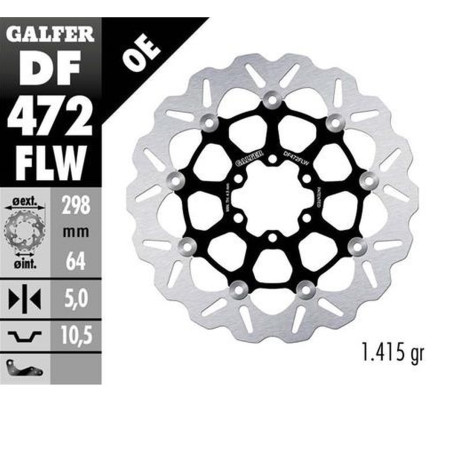 GALFER TARCZA HAMULCOWA PRZÓD / TYŁ APRILIA; CAGIVA; INDIAN; MOTO MORINI; VICTORY; YAMAHA (298X64X5) (WAVE FLOATING)