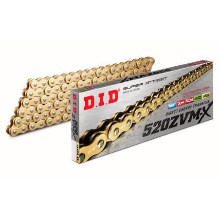 DID ŁAŃCUCH NAPĘDOWY 520ZVMXGG-100 (100 OGNIW) X-RING ZŁOTY / ZŁOTY (OTWARTY + ZAKUWKA)