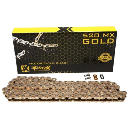 PROX ŁAŃCUCH NAPĘDOWY 520 MX GOLD (BEZ O-RINGÓW) 120 OGNIW KOLOR ZŁOTY (OTWARTY + ZAPINKA)