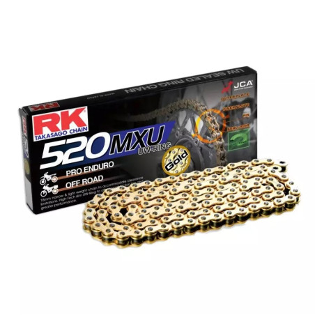 RK ŁAŃCUCH NAPĘDOWY (ENDURO) GB520MXU-120 (UW-RING) ZAKUWKA W ZESTAWIE KOLOR ZŁOTY (POJEMNOŚĆ: DO 500 CCM) (35,6 KN)