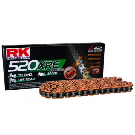 RK ŁAŃCUCH NAPĘDOWY DD520XRE-120 (XW-RING) ZAKUWKA (CLF) W ZESTAWIE KOLOR POMARAŃCZOWY (POJEMNOŚĆ: DO 800 CCM) (36,5 KN)