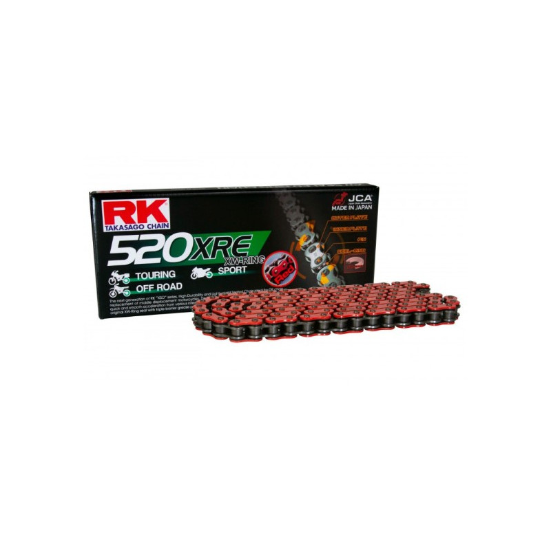 RK ŁAŃCUCH NAPĘDOWY RR520XRE-120 (XW-RING) ZAKUWKA (CLF) W ZESTAWIE KOLOR CZERWONY (POJEMNOŚĆ: DO 800 CCM) (36,5 KN)