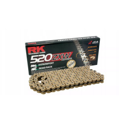 RK ŁAŃCUCH NAPĘDOWY GB520ZXW-120 (XW-RING) ZAKUWKA (CLF) W ZESTAWIE KOLOR ZŁOTY (POJEMNOŚĆ: DO 1200 CCM) (42 KN)