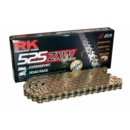 RK ŁAŃCUCH NAPĘDOWY GB525ZXW-124 (XW-RING) ZAKUWKA (CLF) W ZESTAWIE KOLOR ZŁOTY (POJEMNOŚĆ: DO 1300 CCM) (46,4 KN)