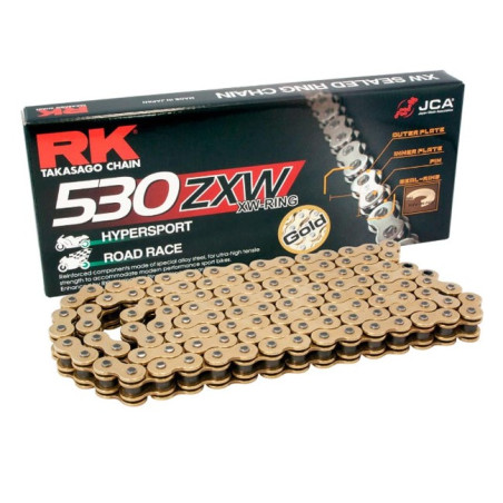 RK ŁAŃCUCH NAPĘDOWY 530ZXW-110 (XW-RING) ZAKUWKA (CLF) W ZESTAWIE KOLOR ZŁOTY (POJEMNOŚĆ: DO 1400 CCM) (44 KN)
