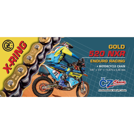 CZ 2025/12 ŁAŃCUCH NAPĘDOWY 520 NXR ACTIVE RING ZŁOTY ENDURO RACING DO 600 CCM (WĄSKI 15,875 X 6,48MM) + ZAPINKA