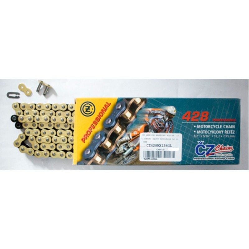 CZ ŁAŃCUCH NAPĘDOWY 428 MX (140 OGNIW) ZŁOTY (MOTOCROSS DO 110 CCM) (23,0 KN) + ZAPINKA CZ ŁAŃCUCH NAPĘDOWY 428 MX (140 OGNIW) ZŁOTY (MOTOCROSS DO 110 CCM) (23,0 KN) + ZAPINKA