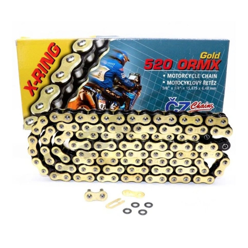 CZ ŁAŃCUCH NAPĘDOWY 520 ORMX (114 OGNIW) ACTIVE RING (X-RING) ZŁOTY DO 600 CCM (ENDURO) (34,5 KN) + ZAPINKA CZ ŁAŃCUCH NAPĘDOWY 520 ORMX (114 OGNIW) ACTIVE RING (X-RING) ZŁOTY DO 600 CCM (ENDURO) (34,5 KN) + ZAPINKA