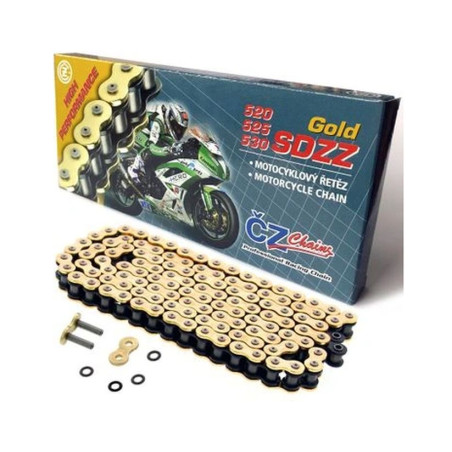 CZ ŁAŃCUCH NAPĘDOWY 520 SDZZ (114 OGNIW) ACTIVE RING (X-RING) ZŁOTY DO 900 CCM STREET (41,5 KN) + ZAKUWKA DRĄŻONA
