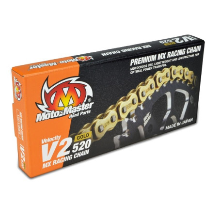 MOTO-MASTER ŁAŃCUCH NAPĘDOWY V2-420G MX RACING GOLD CHAIN REGULAR KOLOR ZŁOTY (130 OGNIW, ZAPINKA W ZESTAWIE)