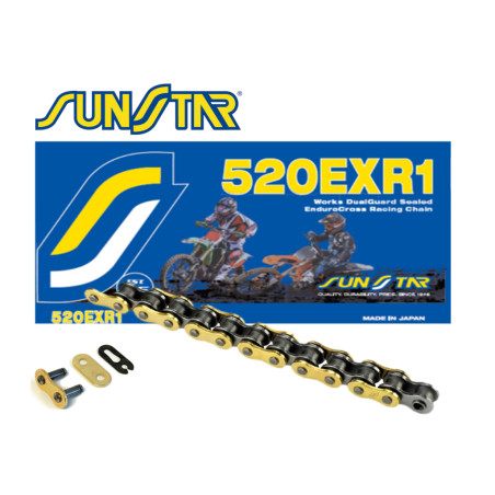 SUNSTAR ŁAŃCUCH NAPĘDOWY 520EXR1-108G ENDURO DO 450 CCM KOLOR ZŁOTY OTWARTY + ZAPINKA - MADE IN JAPAN - OFERTA SPECJALNA