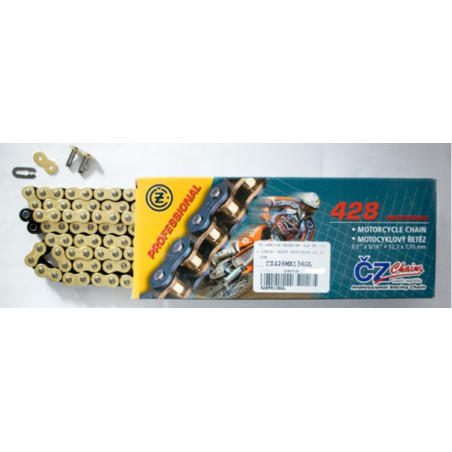 CZ ŁAŃCUCH NAPĘDOWY 428 MX (130 OGNIW) ZŁOTY (MOTOCROSS DO 110 CCM) (23,0 KN) + ZAPINKA