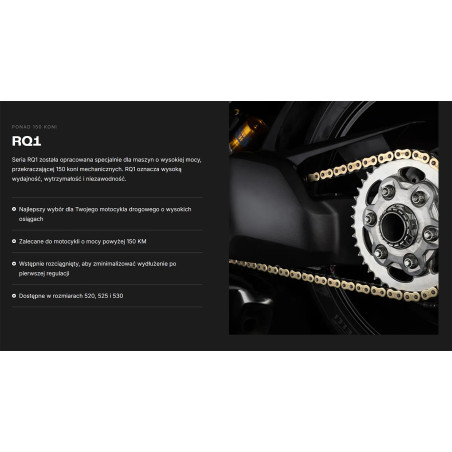 TSUBAKI ŁAŃCUCH NAPĘDOWY 520 RQ1 116 PROFESSIONAL ROAD X-RING CHAIN KOLOR ZŁOTO CZARNY G&B