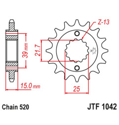 JT ZĘBATKA PRZEDNIA 2128 16 KYMCO 250 MXU/KXR/KXU '02-15' 300 MAXXER '05-16' (212816JT) (ŁAŃC. 520)