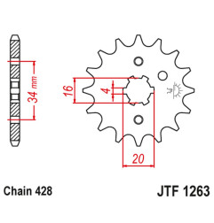 JT ZĘBATKA PRZEDNIA 263 12 SUZUKI RM 80/85, YAMAHA XT 125 R/X (26312JT) (ŁAŃC. 428)