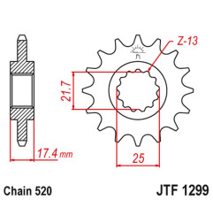 JT ZĘBATKA PRZEDNIA HONDA CB 250 '96-07' VT/VTR 250 '98-17' (ŁAŃC. 520)