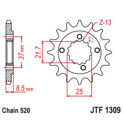 JT ZĘBATKA PRZEDNIA 350 16 HONDA XR 600R '91-'00, TRX 400EX /X '05-'14 POLARIS PREDATOR 500 '03-07' (35016JT)
