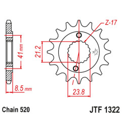 JT ZĘBATKA PRZEDNIA 2071 13 HONDA XR 400 '96-'05, TRX 400 (207113JT) (ŁAŃC. 520)
