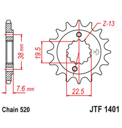 JT ZĘBATKA PRZEDNIA 2116 16 SUZUKI LTR 450 '06-'12, LTZ 400 '03-'13, RMX 450 '10-'13, KAWASAKI KFX 400, HYOSUNG TE 450