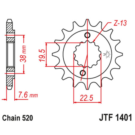 JT ZĘBATKA PRZEDNIA 2116 16 SUZUKI LTR 450 '06-'12, LTZ 400 '03-'13, RMX 450 '10-'13, KAWASAKI KFX 400, HYOSUNG TE 450