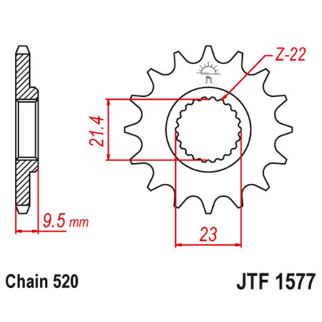 JT ZĘBATKA PRZEDNIA YAMAHA XT 600 '99-03' TT 600 '04, (GRUBOŚĆ 9.5MM) (ŁAŃC. 520)