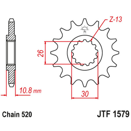 JT ZĘBATKA PRZEDNIA 579M 15 YAMAHA YZF R1 '98-21', FZ-1 '10-15' (579M15JT) (ŁAŃC. 520) KONWERSJA