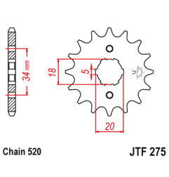 JT ZĘBATKA PRZEDNIA 275 15 HONDA CB 175 '74-76', XL 175 '77', CB 200 T '74-79' (27515JT) (ŁAŃC. 520)