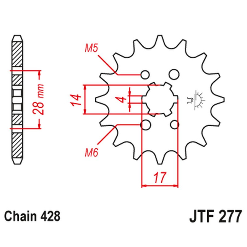 JT ZĘBATKA PRZEDNIA 2118 13 HONDA TRX 90 '93-19', CRF 125 '14-21', DERBI SENDA/MULHACEN/TERRA '07-14' (211813JT)