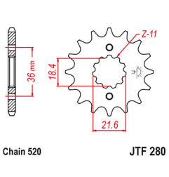 JT ZĘBATKA PRZEDNIA 2506 13 HONDA XL 250 S/M/N (MD26,MD31), AX 1 (250613JT) (ŁAŃC. 520)