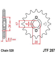 JT ZĘBATKA PRZEDNIA 267 14 HONDA CRF 230L '08-'10, XL 250R '84-'97 (26714JT) (ŁAŃC. 520)