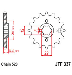 JT ZĘBATKA PRZEDNIA 337 12 HONDA TRX 250/300, CR 250 '82-'85, CR500 '84-'85 (33712JT) (ŁAŃC. 520)