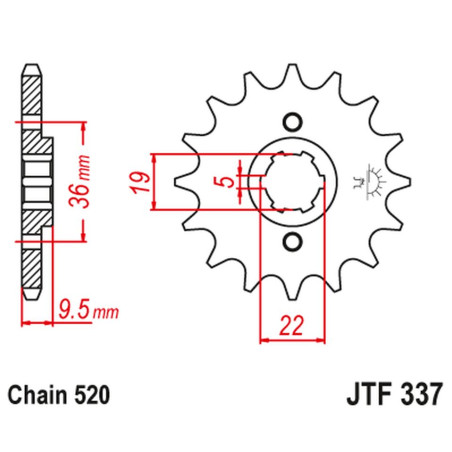 JT ZĘBATKA PRZEDNIA 337 12 HONDA TRX 250/300, CR 250 '82-'85, CR500 '84-'85 (33712JT) (ŁAŃC. 520)