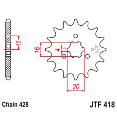 JT ZĘBATKA PRZEDNIA 416 14 KAWASAKI KX 125 '77-79', KC/KE/KH/KS/KE/KM 90/100/125/175 '77-98' (41614JT) (ŁAŃC. 428)