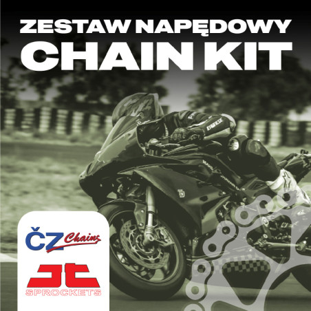 CZ ZESTAW NAPĘDOWY KOMPLETNY YAMAHA FZS 600 FAZER '98-'03 (ZĘBATKI JT, PRZEDNIA Z GUMĄ, ŁAŃCUCH CZ DZO, ZAKUWKA)