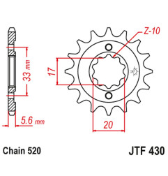 JT ZĘBATKA PRZEDNIA 430 15 KAWASAKI KXF 250 '04-'05, SUZUKI RMZ 250 '04-'05 (43015JT) (ŁAŃC. 520)