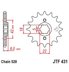 JT ZĘBATKA PRZEDNIA 431 11 SUZUKI PE 250 '78-'82, RM 250 '79-'81, RM 400 '78-'80 (43111JT) (ŁAŃC. 520)