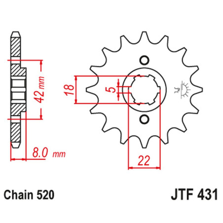 JT ZĘBATKA PRZEDNIA 431 11 SUZUKI PE 250 '78-'82, RM 250 '79-'81, RM 400 '78-'80 (43111JT) (ŁAŃC. 520)