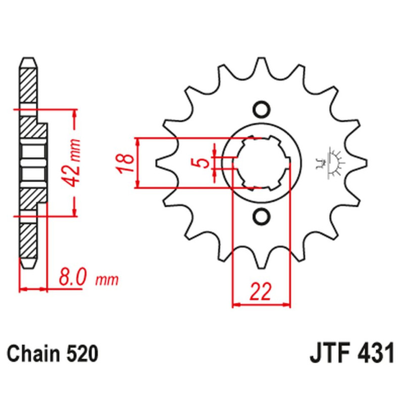 JT ZĘBATKA PRZEDNIA 431 15 SUZUKI PE 250 '78-'82, RM 250 '79-'81, RM 400 '78-'80 (43115JT) (ŁAŃC. 520) NA ZAMÓWIENIE