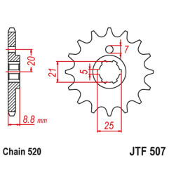 JT ZĘBATKA PRZEDNIA 507 15 KAWASAKI KX 250 '79-86' KX 500 '83-86' KLT200/250 '80-85' HUSQVARNA CR/WR 250/360 '90-98'