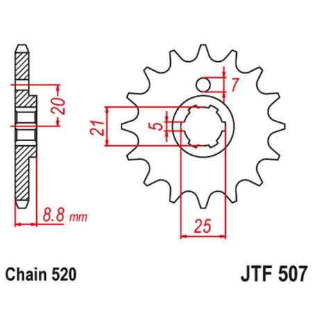 JT ZĘBATKA PRZEDNIA 507 15 KAWASAKI KX 250 '79-86' KX 500 '83-86' KLT200/250 '80-85' HUSQVARNA CR/WR 250/360 '90-98'