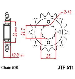 JT ZĘBATKA PRZEDNIA 511 16 KAWASAKI KLR 650 '90-'14 (51116JT) (ŁAŃC. 520)