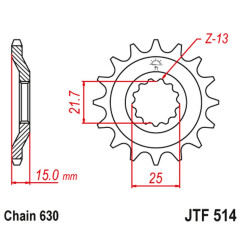 JT ZĘBATKA PRZEDNIA 528 15 KAWASAKI GPZ 750 UNITRACK '82-'89 (ZX750A1-A5) (52815JT) (ŁAŃC. 630)